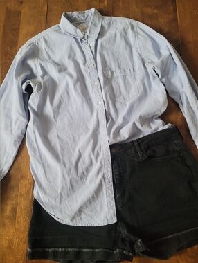 Artizia Talula Boyfriend Fit Light Blue Striped Cotton Button Down Oversized